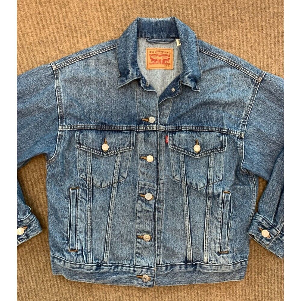 Levis Denim Trucker Jacket Womens S Long Sleeve Button Up Original Blue